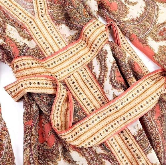 🔴 New York Company Sheer Brown Tan Orange Belted Dress Sz XL - Picture 7 of 10